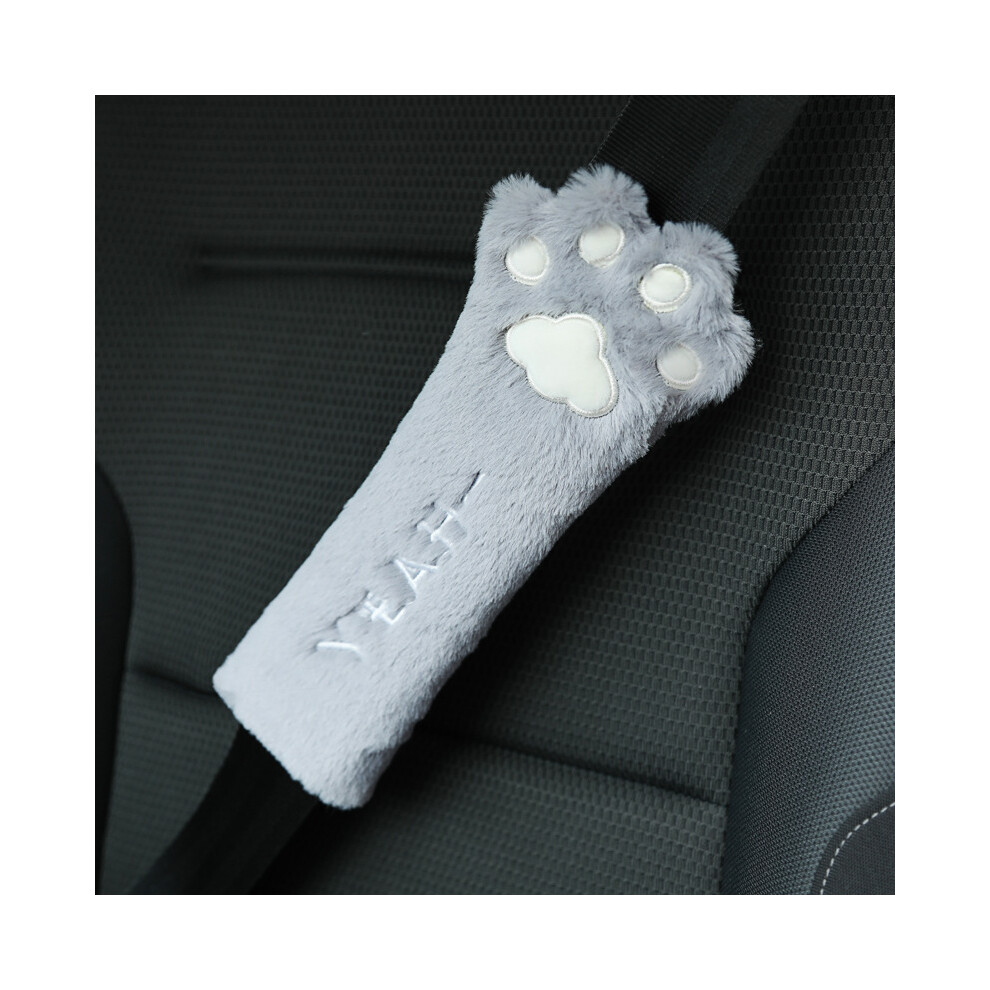 Maxpower (1Pc Seatbelt) 1Pc Cute Cartoon Cat Claw Car Neck Pillow Soft Plush Auto Headrest Seat Grey