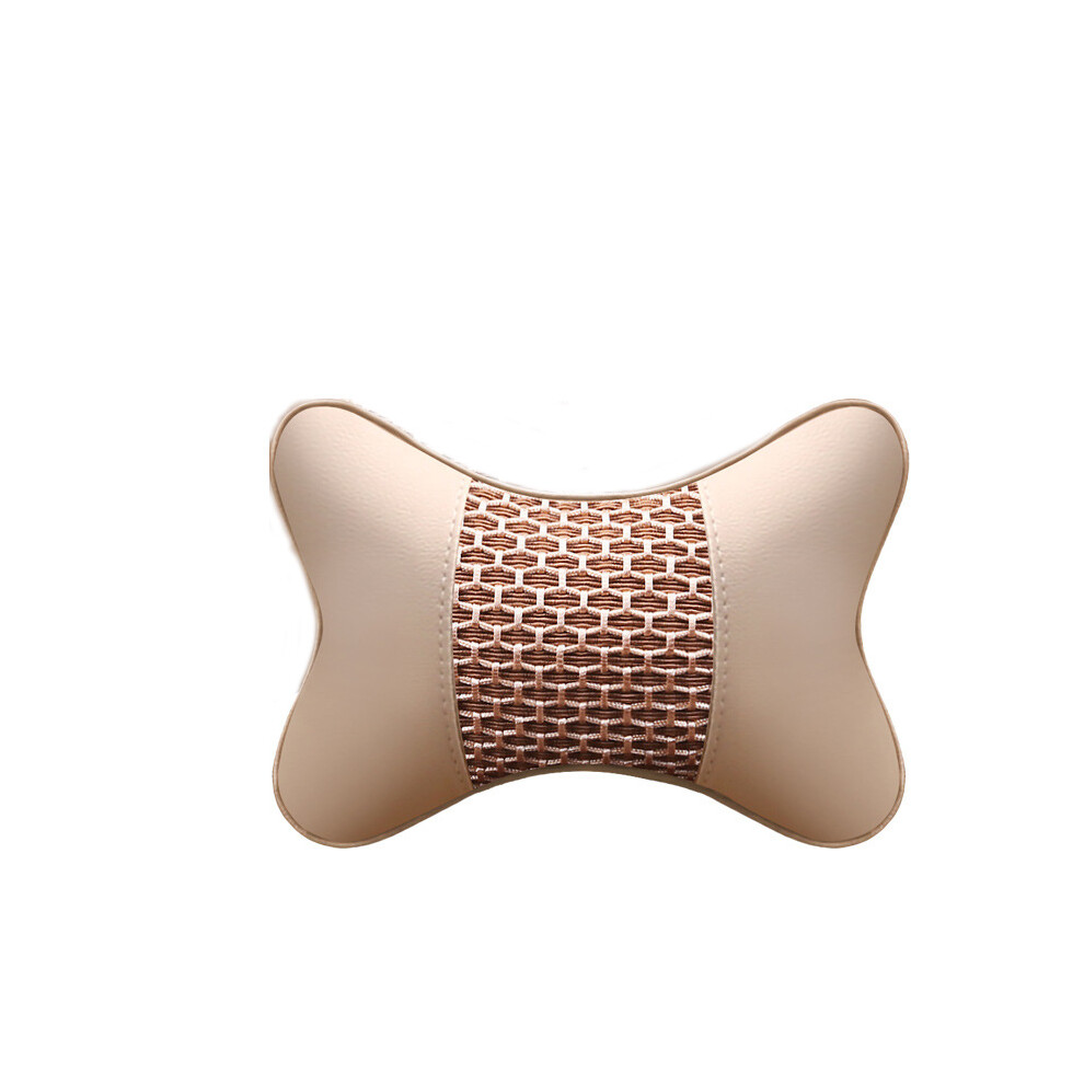 Maxpower (A-Beige) Car Neck Pillows Both Side Pu Leather 1Pcs Pack Headrest For Head Pain