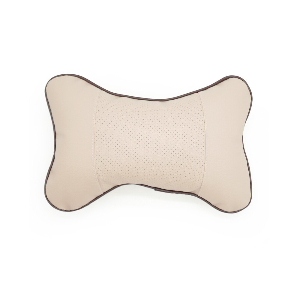 (D-) Car Neck Pillows Both Side Pu Leather 1Pcs Pack Headrest For Head Pain Beige 9329547795301