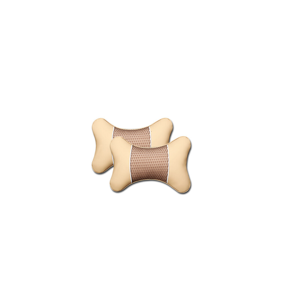 Maxpower (Beige) 2Pcs Pu Leather Knitted Car Pillows Headrest Neck Rest Cushion Support Beige