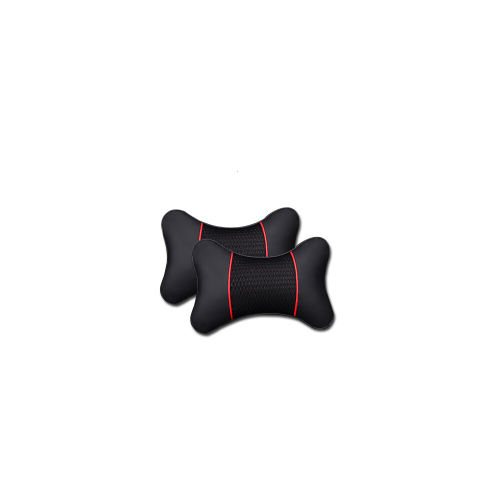 Maxpower ( Red) 2Pcs Pu Leather Knitted Car Pillows Headrest Neck Rest Cushion Support Black/Red