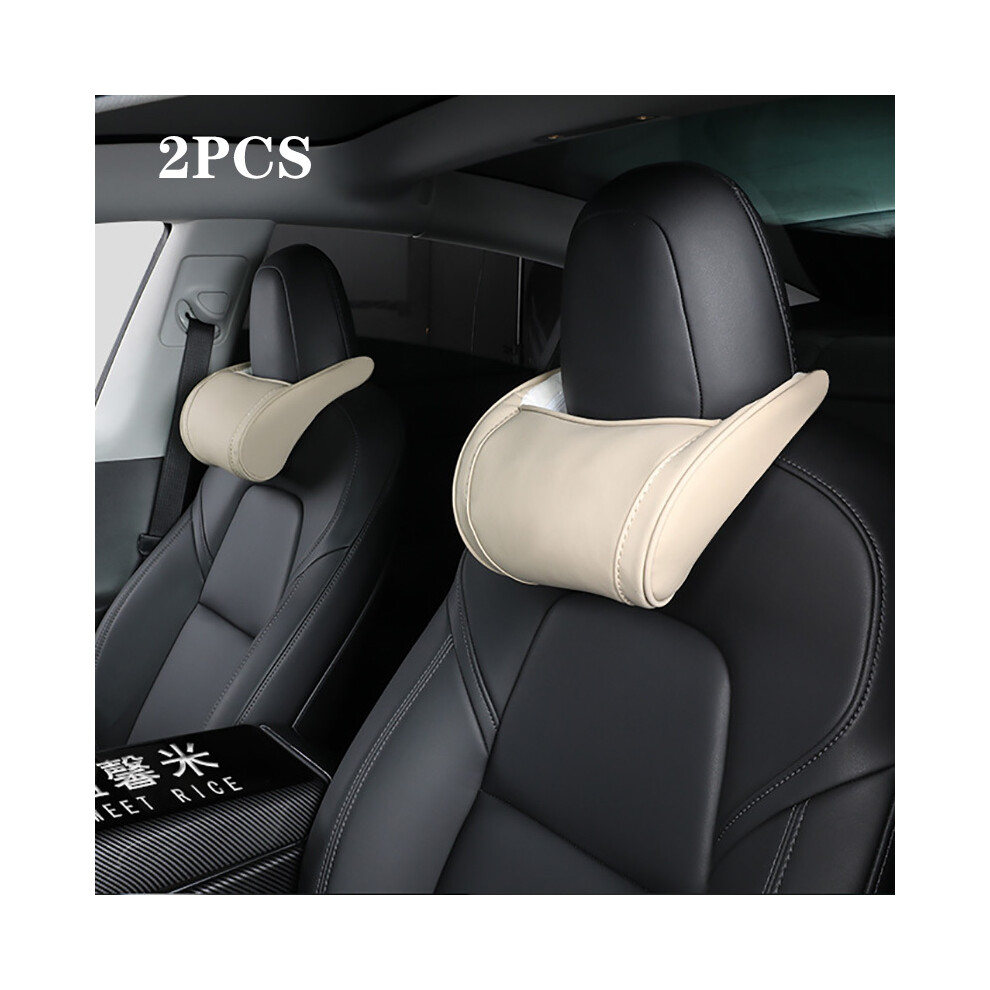 (Beige-2 PCS) For Tesla Model 3 Y X S Neck Pillow Headrest Pillow Leather Memory Neck-image-OPC-PDZMT76-NEW