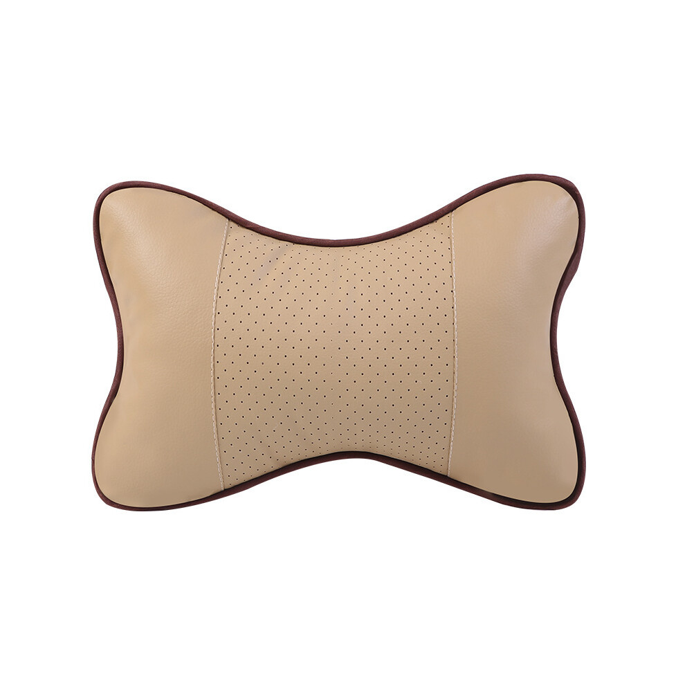 ( With Hole) Pu Leather Car Neck Pillows Head Support Protector Universal Headrest Beige 9329547794328