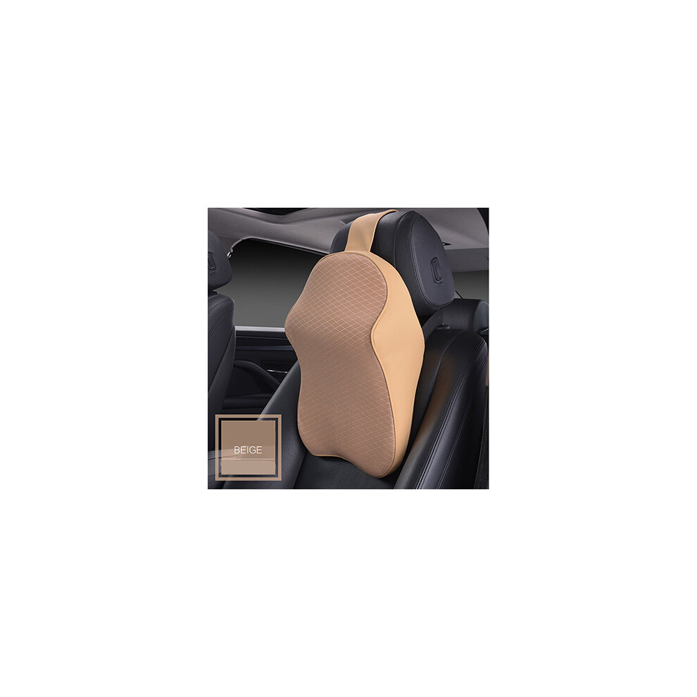 Maxpower (Beige) 3D Spare Car Headrest Pillow Leather Ice Silk Automobile Neck Rest Waist