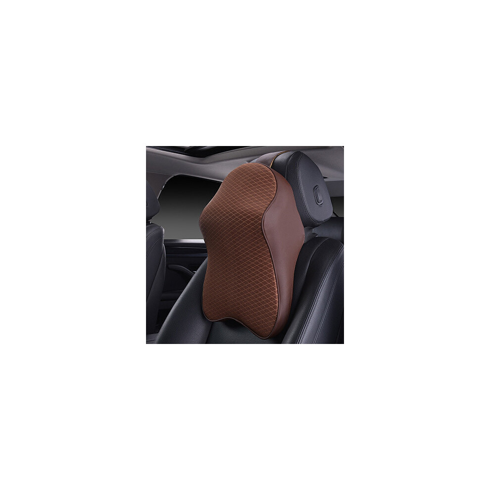 Maxpower (Coffee) 3D Spare Car Headrest Pillow Leather Ice Silk Automobile Neck Rest Waist