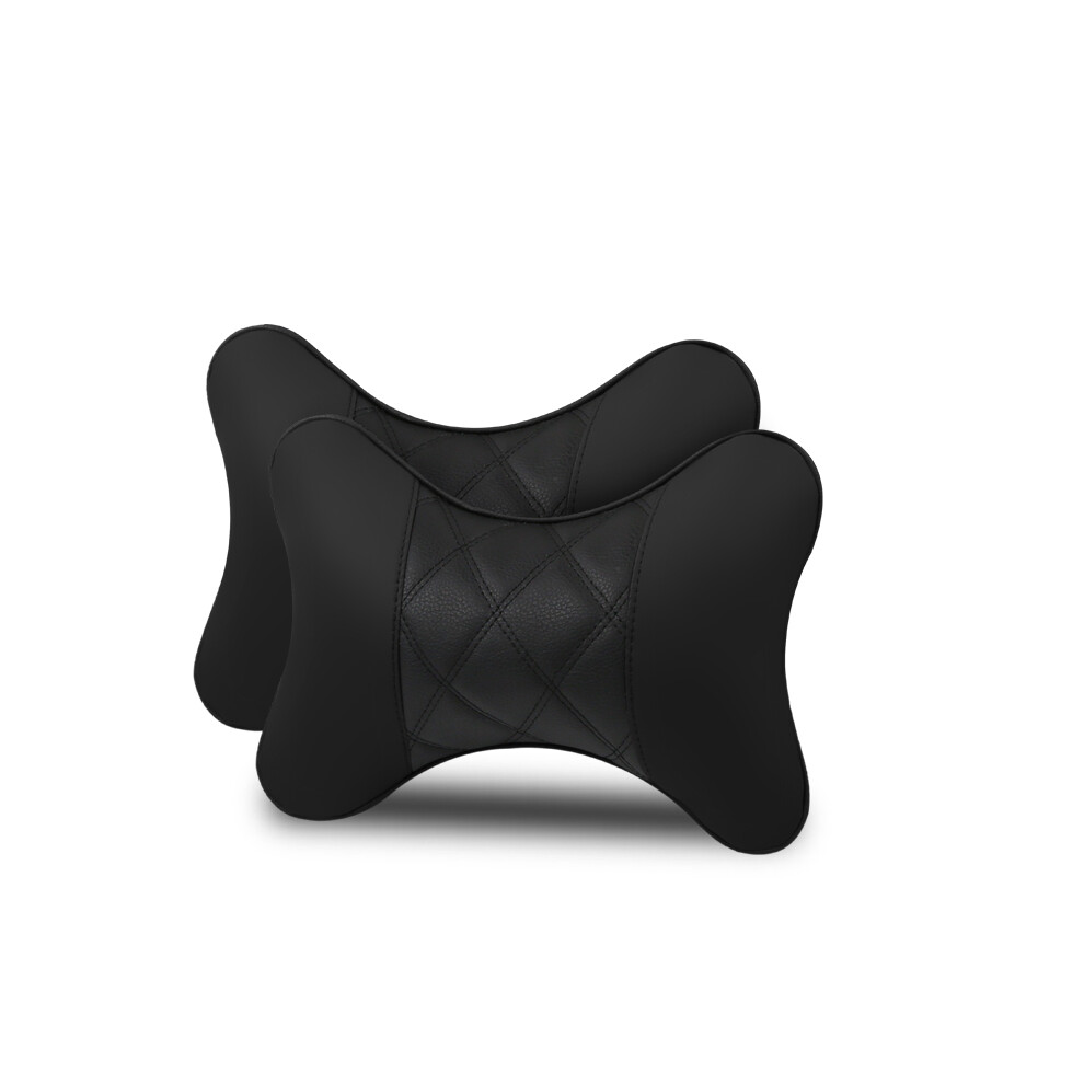 Maxpower (2Pc-No Logo Black) 2Pcs Car Neck Pillow Pu Leather Seat Support Headrest Embroidery For Kia