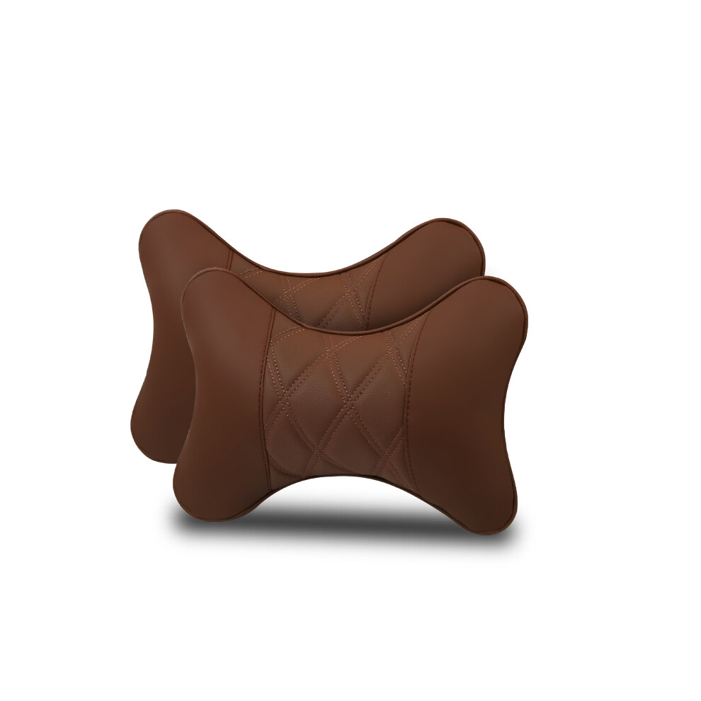 Maxpower (2Pc-No Logo-Coffee) 2Pcs Car Neck Pillow Pu Leather Seat Support Headrest Embroidery For Kia