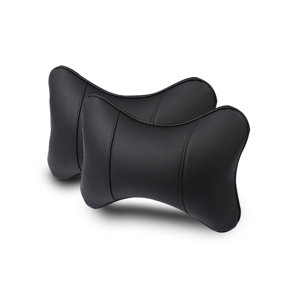 Maxpower (2Pc-No Logo-Black) 2Pcs Car Neck Pillow Pu Leather Seat Support Headrest Embroidery For Kia