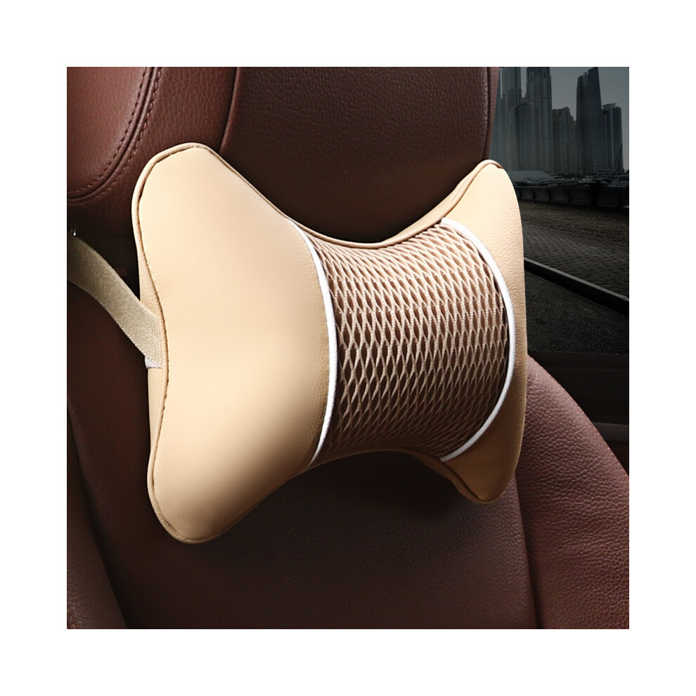 (Beige) Car Neck Pillows Both Side Pu Leather 1Pcs Pack Headrest For Head Pain Beige 9329547796827