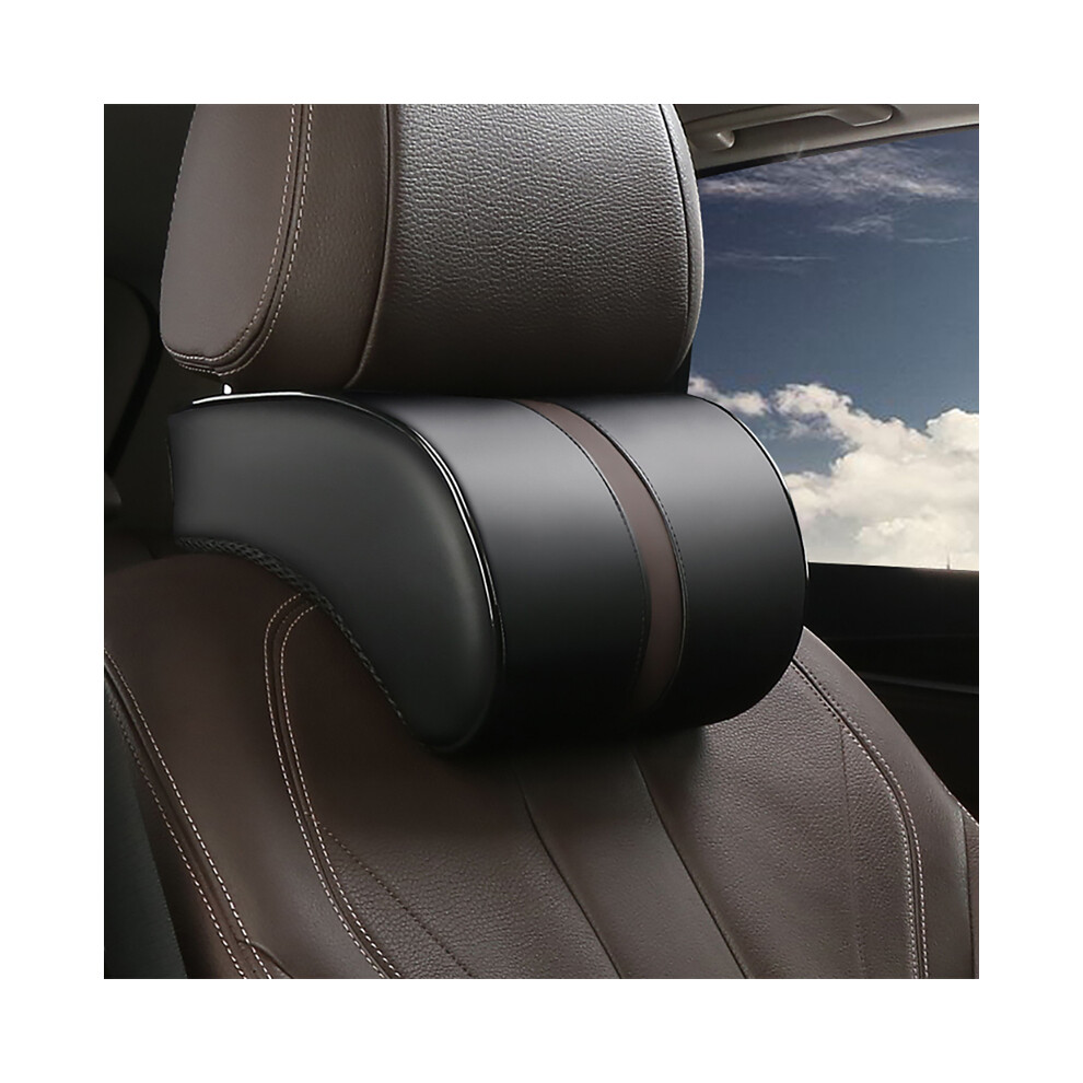 Maxpower (Black) Car Neck Headrest Pillow Pu Leather Neck Rest Cushion Auto Seat Head Support Black