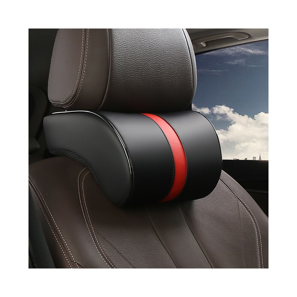 Maxpower ( Red) Car Neck Headrest Pillow Pu Leather Neck Rest Cushion Auto Seat Head Support Black/Red