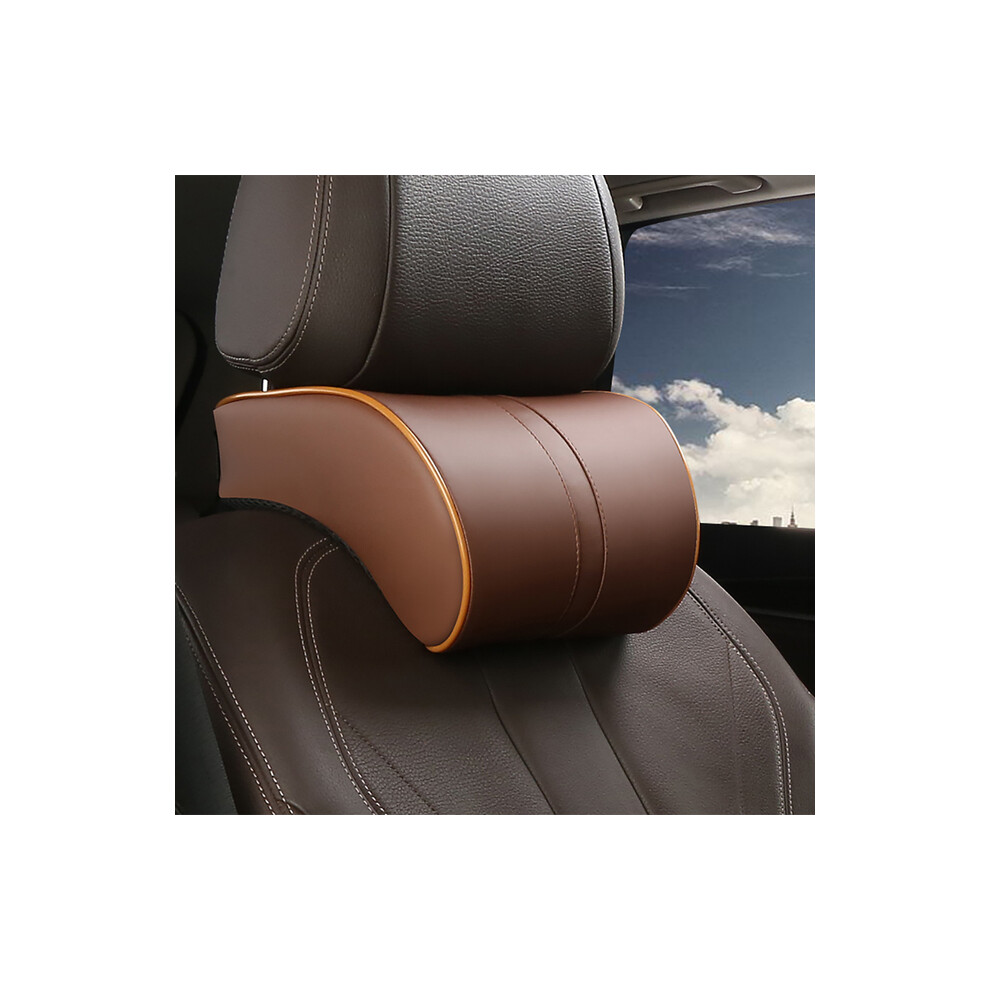 (Coffee) Car Neck Headrest Pillow Pu Leather Neck Rest Cushion Auto Seat Head Neck 9329547828504