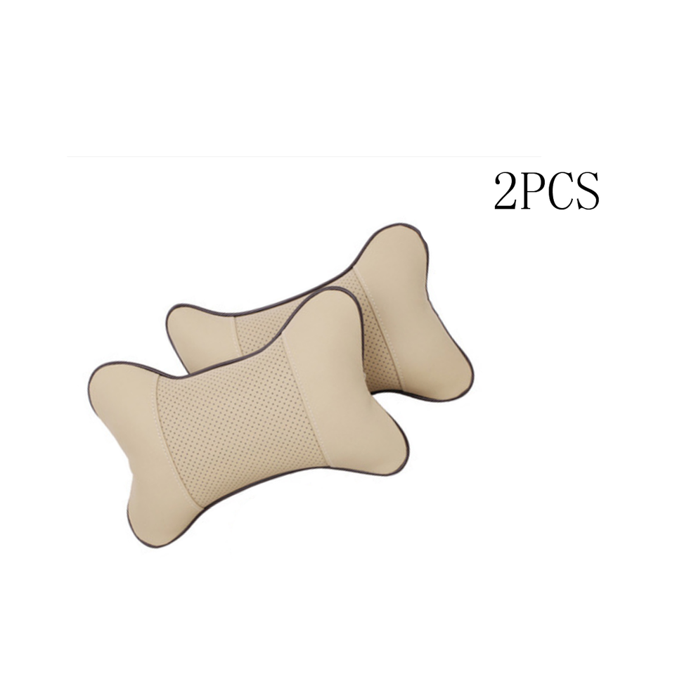 Maxpower (Beige) 2Pcs/Set Universal Cushion Pillow Car Headrest Pu Auto Accessories For