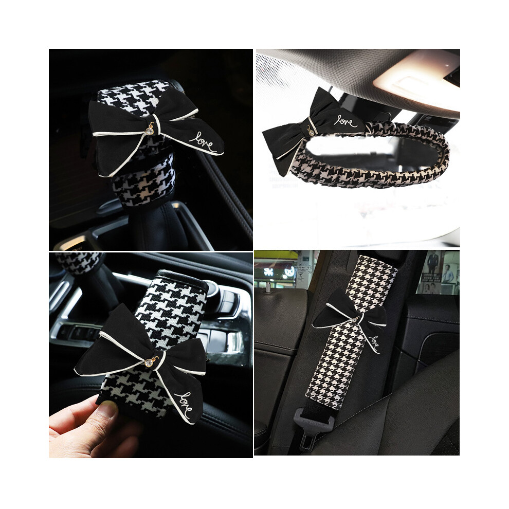 Maxpower (4Pcs Set) Classic Plaid Bowknot Universal Car Neck Pillow Seat Headrest Auto Waist