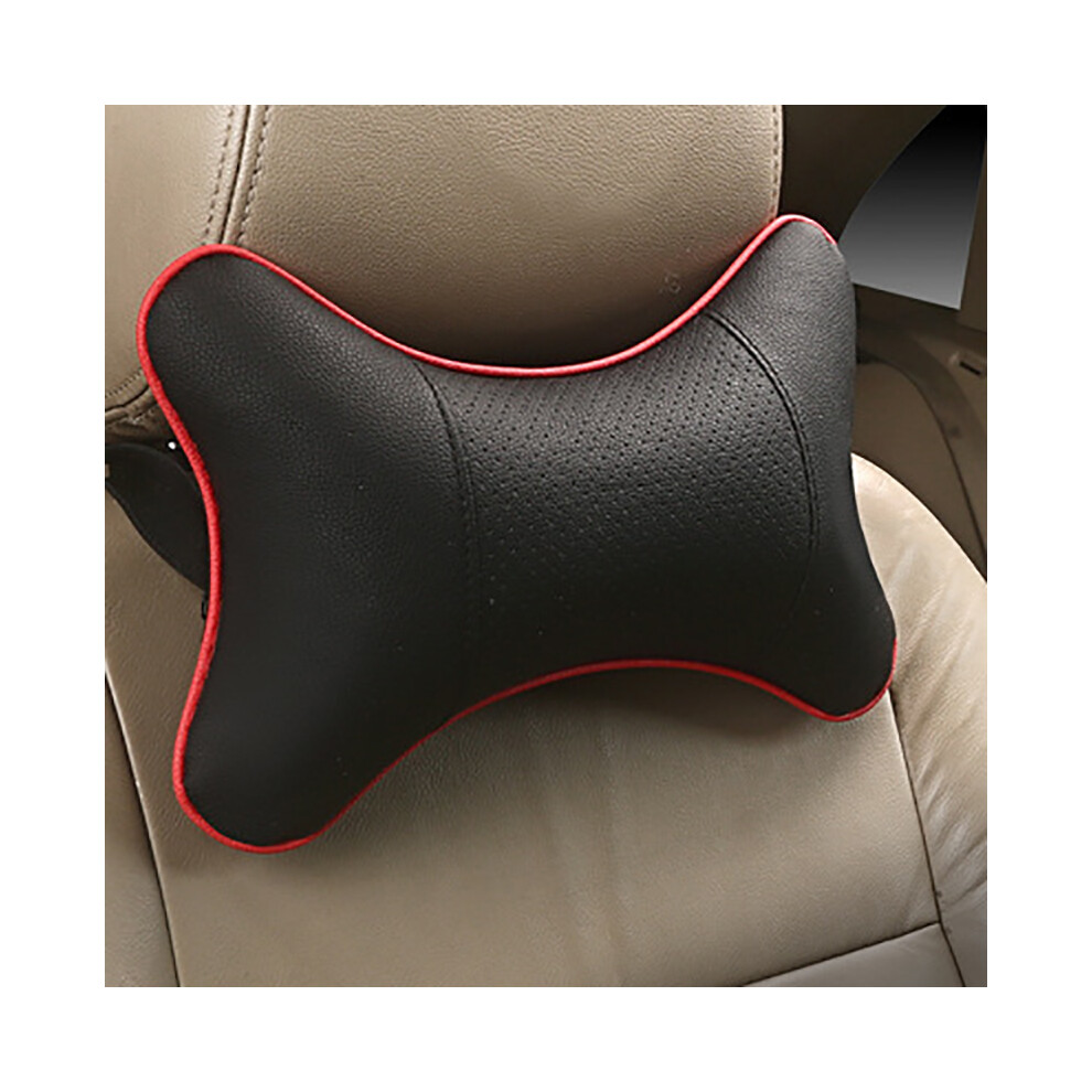 (Black red edge) Car Neck Pillows Pu Leather head support protector black/red universal-image-OPC-PDZMWJD-NEW