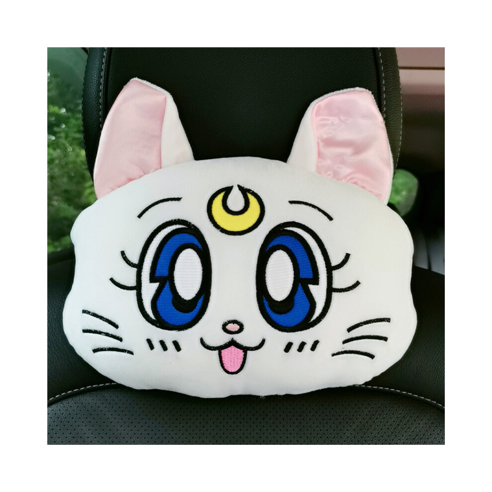 Maxpower (1) Cartoon Car Headrest Pillow Cute Car Luna Cat Head Plush Neck Pillow Car