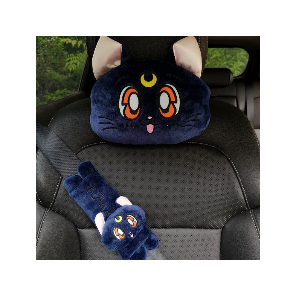 Maxpower (11) Cartoon Car Headrest Pillow Cute Car Luna Cat Head Plush Neck Pillow Car