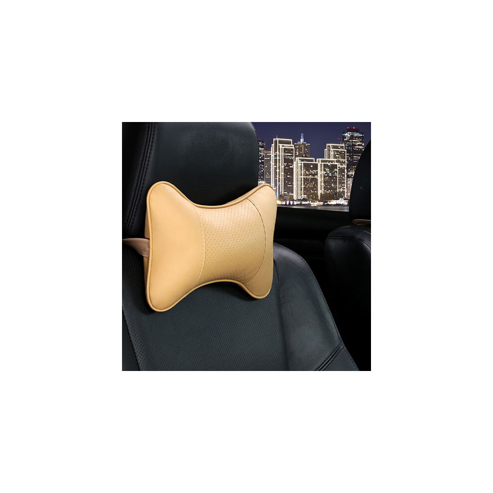 Maxpower (Beige) Car Neck Pillow Pu Leather 1 Pack Headrest For Head Pain Relief Filled Beige