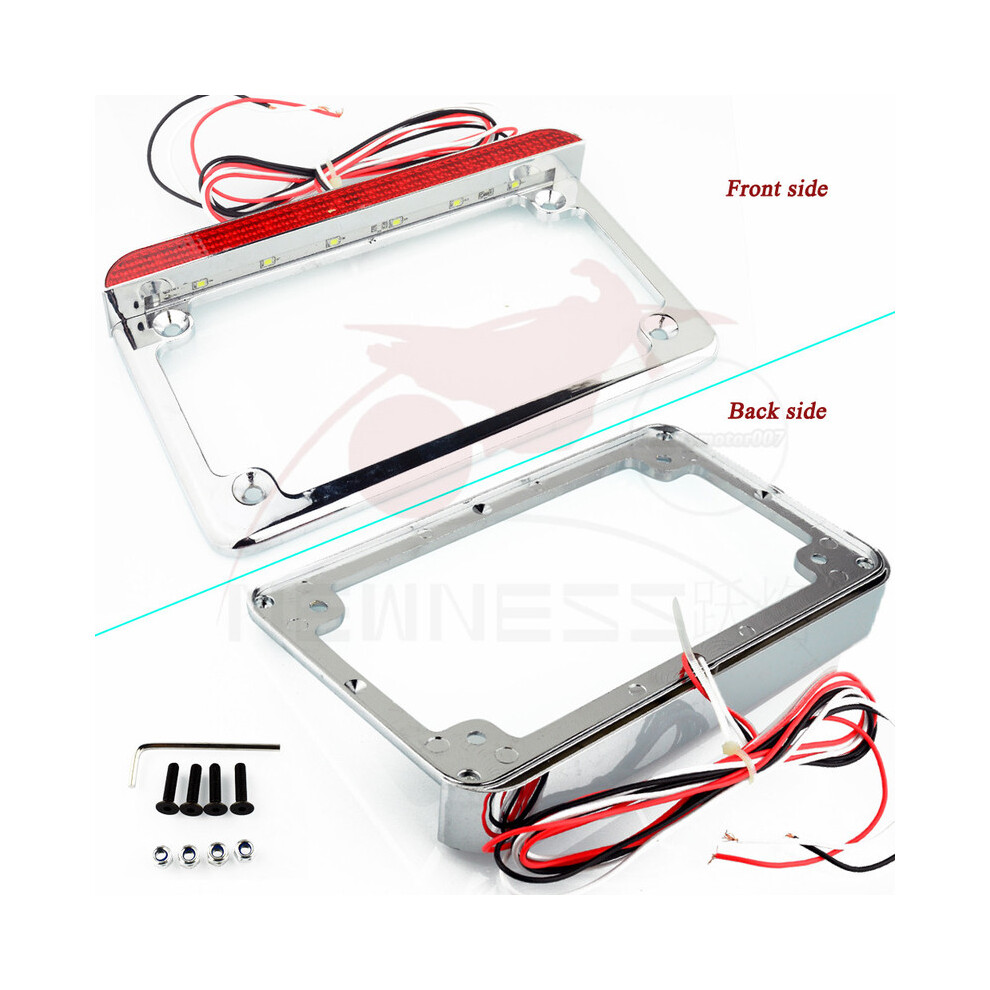 Maxpower (Led Horizontal Chrom) Universal Aluminum Motorcycle 4"*7" Led Reflector License Number Plate