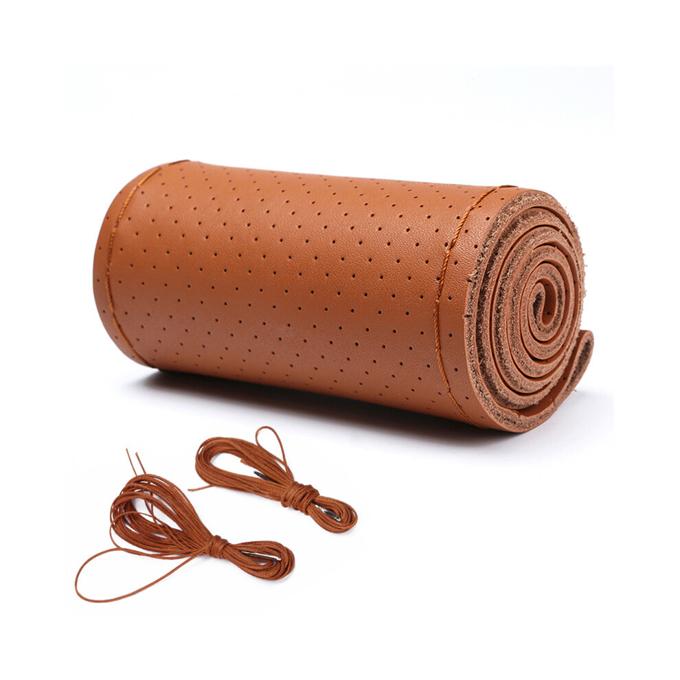 Maxpower (-Full Hole Type) Leather Steering Wheel Cover Car Braid On The Steering Wheel 38 Cm Diy Brown