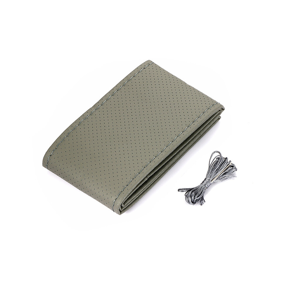 (Gray) Braid On Steering Wheel Car Steering Wheel Cover With Needles And Thread Gray 8293669617432