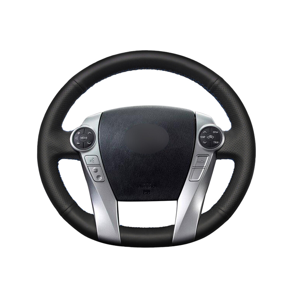 (White thread) Hand-sewing Black PU Artificial Leather Car Steering Wheel Covers Wrap-image-OPC-PDZNH8V-NEW