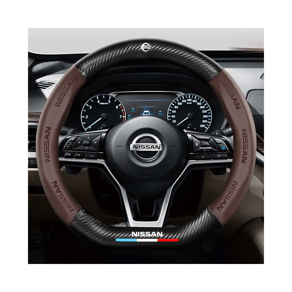 Maxpower (Gray) 38Cm Carbon Fiber Leather Car Steering Wheel Cover Four Seasons For Nissan Gray