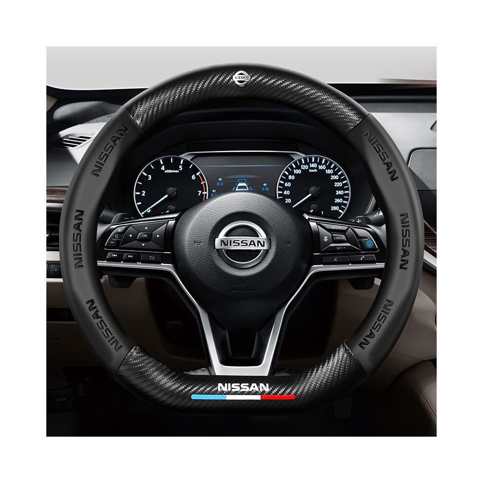 Maxpower (Black) 38Cm Carbon Fiber Leather Car Steering Wheel Cover Four Seasons For Nissan Black