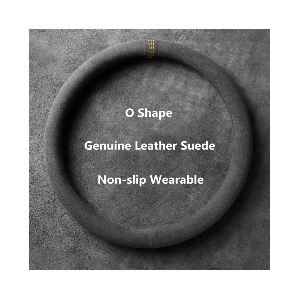 (O Shape ) Cowhide Suede Car Steering Wheel Cover For Audi A4l A6l A3 A1 Q2 Yellow/Black 8293669658145