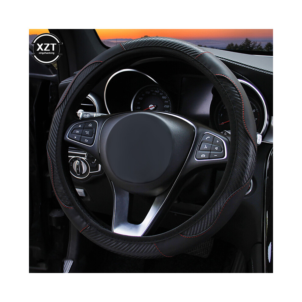 (Black) Car Steering Wheel Anti-Skid Pu Leather Suitable For 37-38Cm Steering Black 8293669617449