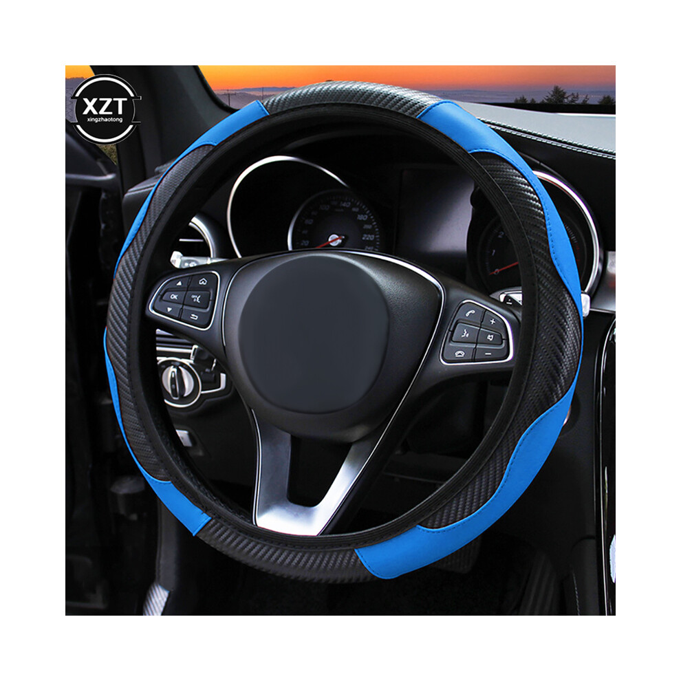 (Blue) Car Steering Wheel Anti-Skid Pu Leather Suitable For 37-38Cm Steering Blue 8293669617456