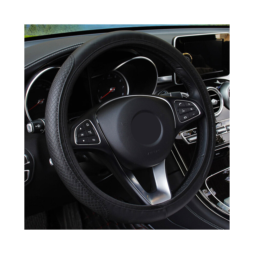 Maxpower (Black) Universal Car Steering Wheel Cover Auto Interior Decorative Pu Microfiber
