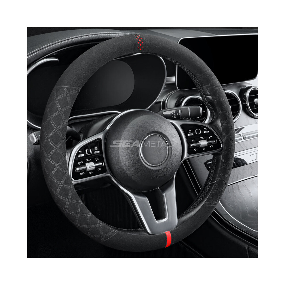 Maxpower (Red) Suede Car Steering Wheel Cover 38Cm Universal Fur Steer Wheel Protector Red