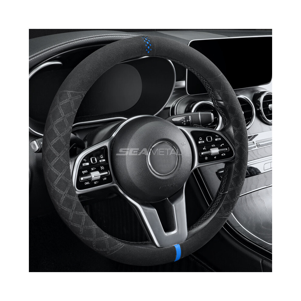 (Blue) Suede Car Steering Wheel Cover 38Cm Universal Fur Steer Wheel Protector Blue 8293669660155