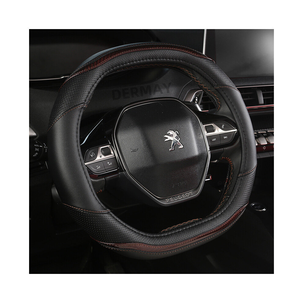 Maxpower (Brown) For Peugeot 3008 4008 5008 Car Steering Wheel Cover Carbon Fibre + Pu