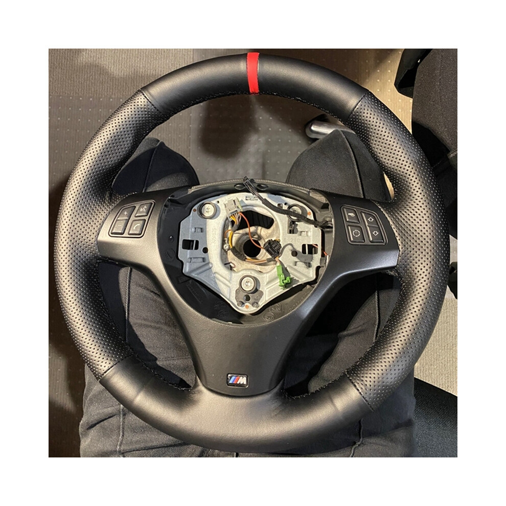 (Gray Thread) Anti-Slip Car Accessories Black Leather Car Steering Wheel Braid Cover-image-OPC-PDZNJHF-NEW