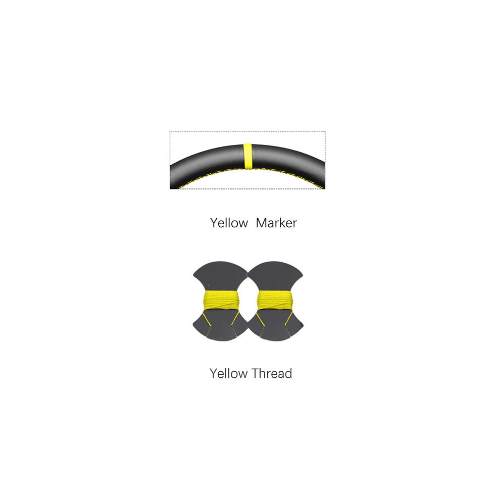Maxpower (Yellow Marker) Black Carbon Fiber Suede Marker Soft Hand-Stitched Car Steering Wheel