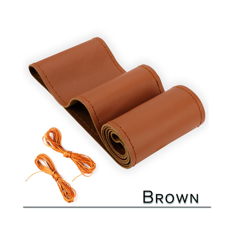 (A-) 38Cm 15Inch Car Steering Wheel Braid Cover Artificial Leather Needles Brown 8293669619672
