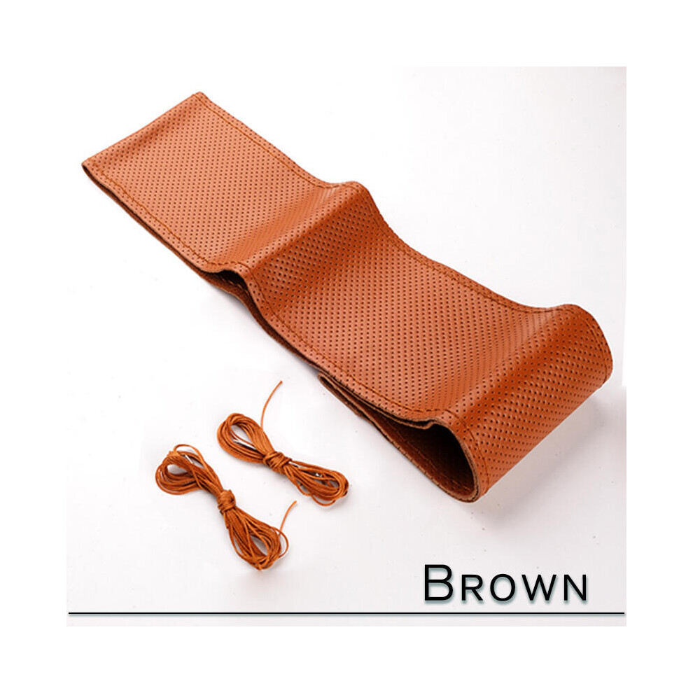 Maxpower (B-) 38Cm 15Inch Car Steering Wheel Braid Cover Artificial Leather Needles Brown