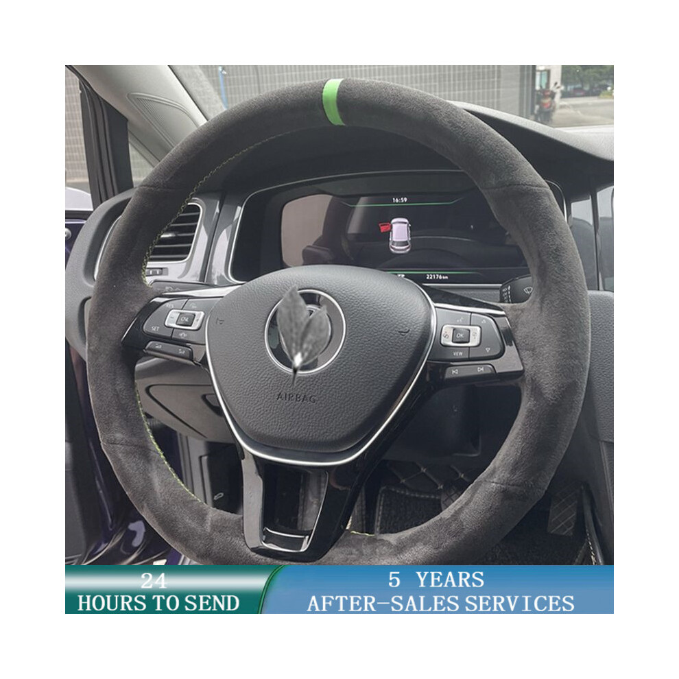 (Yellow Thread) Customized Car Steering Wheel Cover Anti-Slip Black Suede For Volkswagen-image-OPC-PDZNJYS-NEW