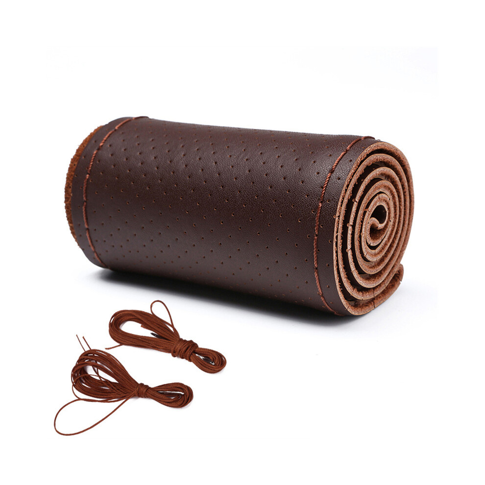 (Coffee-Full Hole) Leather Car Steering Wheel Cover Car Braid On The Steering Wheel 38 Cm 8293669612734