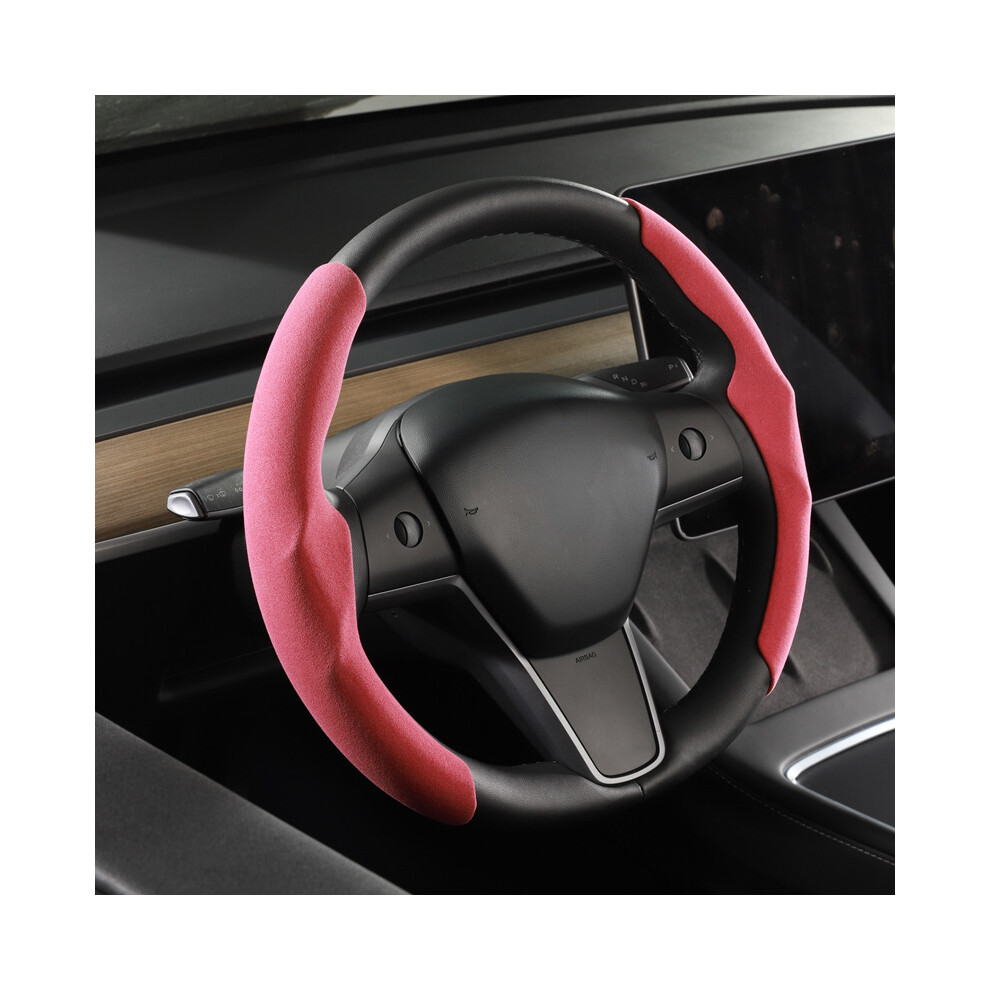 Maxpower (Red-38Cm) Car Steering Wheel Cover For Tesla Model 3 Model Y Suede Ultra-Thin Sweat