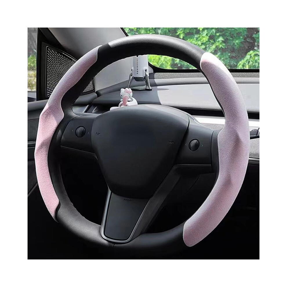 Maxpower (Pink-38Cm) Car Steering Wheel Cover For Tesla Model 3 Model Y Suede Ultra-Thin Sweat