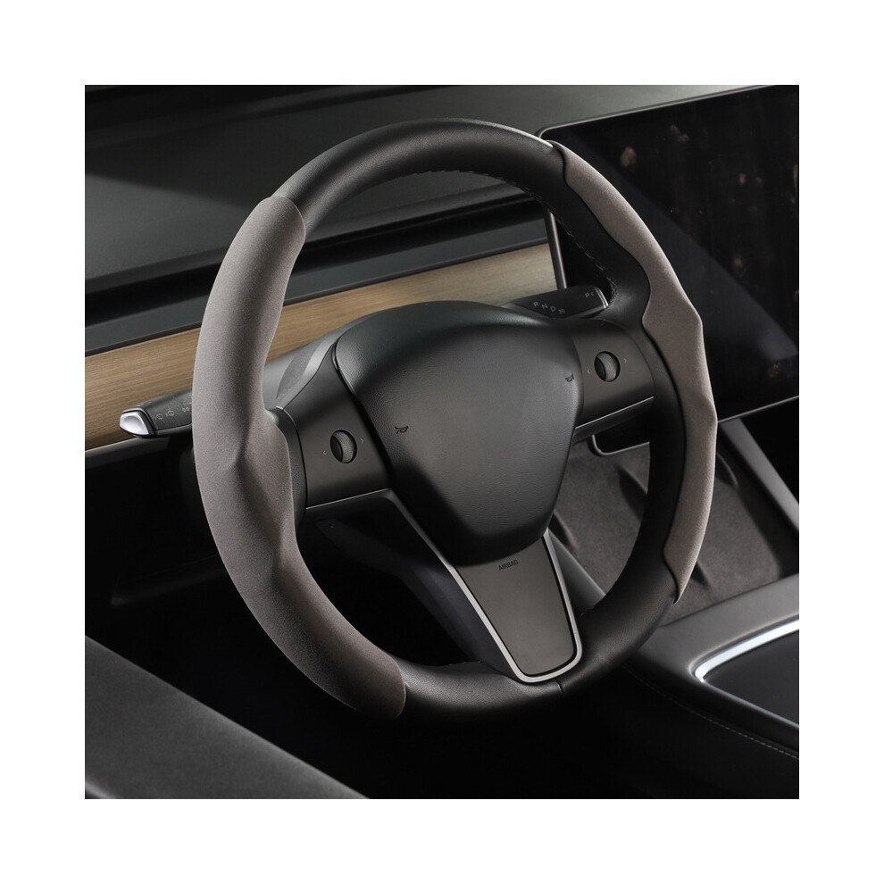 Maxpower (-38Cm) Car Steering Wheel Cover For Tesla Model 3 Model Y Suede Ultra-Thin Sweat Grey