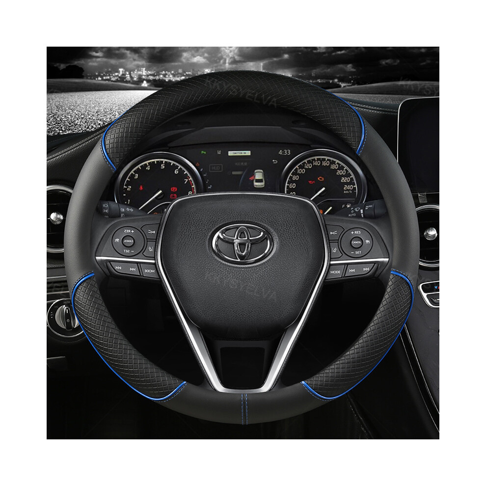 (Blue) Car Steering Wheel Cover Leather 38Cm For Toyota Corolla Fortuner Sequoia Blue 8293669651818