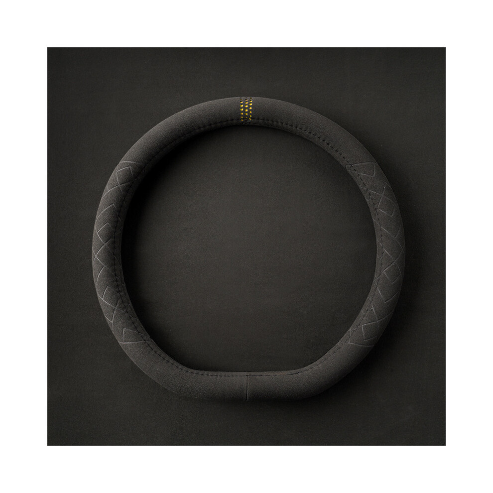 Maxpower (D Yellow Point) Black Car Steering Wheel Cover Universal Cowhide Suede Steering Wheel