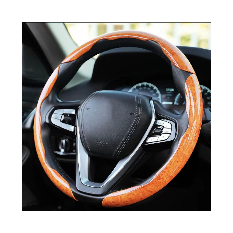 Maxpower ( 3Pcs) Wood Car Booster Steering Wheel Cover General Universal Steering Yellow/Peach/Grain
