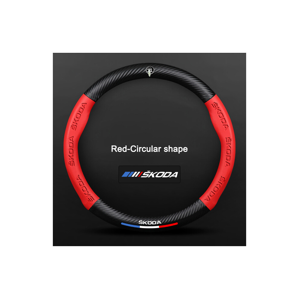 Maxpower ( Round) Carbon Fiber Leather Car Steering Wheel Cover For Skoda Octavia A7 Kodiaq Red