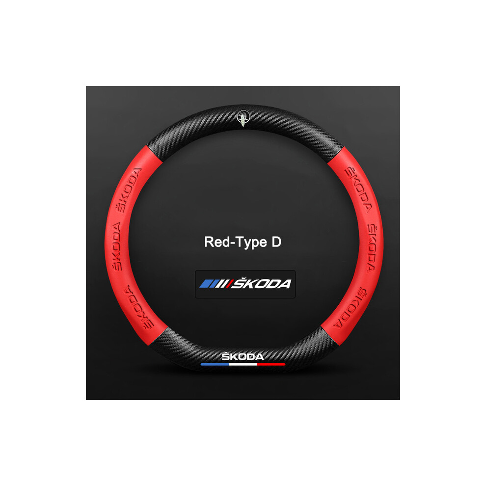 Maxpower (D Type ) Carbon Fiber Leather Car Steering Wheel Cover For Skoda Octavia A7 Kodiaq Red