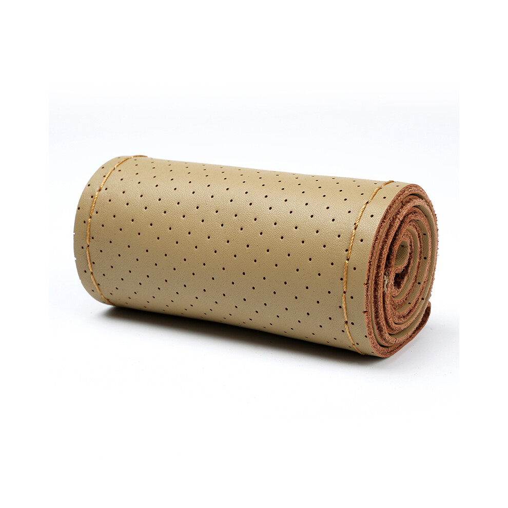Maxpower (Hole Beige Thread) Artificial Leather Car Steering Wheel Cover With Needles And Thread Diameter
